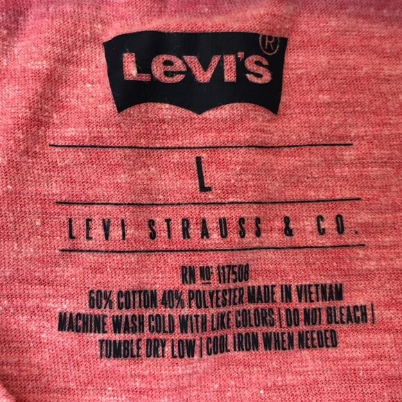 Levi's Women's T-Shirt Large Pink Heathered Short Sleeve Pullover V-Neck Pocket - Picture 5 of 10